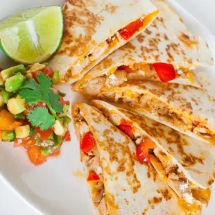 a plate of quesadillas