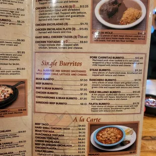 a menu for a mexican restaurant