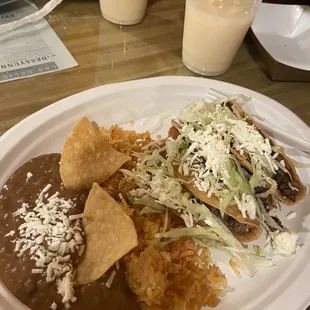 3 tacos dorados de asada plate all very good