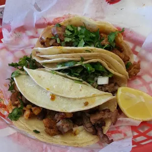 Pork tacos and beef fajita tacos. ..so good!!