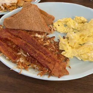 Breakfast special - 2 eggs, bacon, hash browns and toast