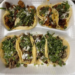 Al pastor tacos, asada tacos