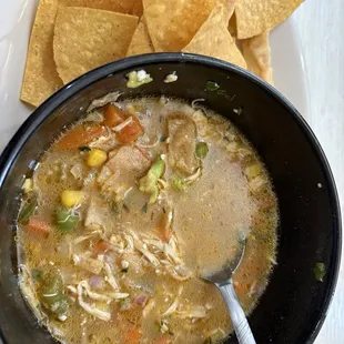 Tortilla Soup loaded with chicken and vegetables!