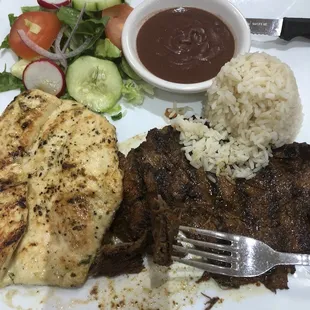 Chicken steak shrimp platter