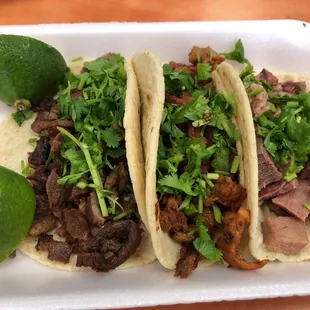 Al pastor, carne asada, lengua
