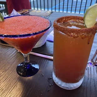Michelada and strawberry Margarita