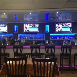 The bar is pretty sweet lights change colors and you can watch the game!!!