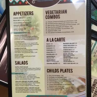 Front of menu