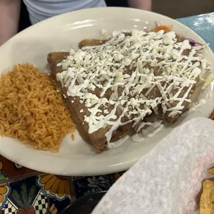 Refried beans enchiladas!