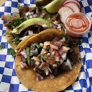 Lengua taco(3.25) fish taco (2.75)