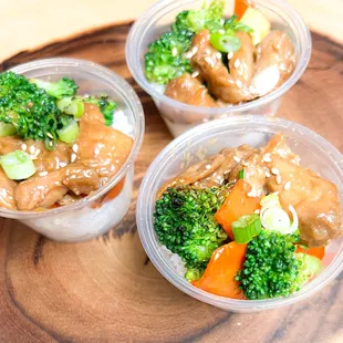 three containers of food