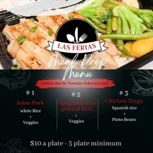 Call or text to order! Or visit us on Instagram @lasferiasmealprep