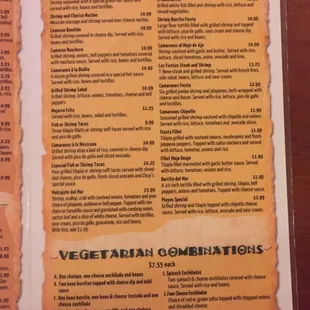 the menu of the restaurant