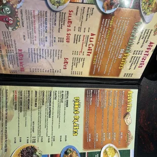 Appetizer and Dinner menu