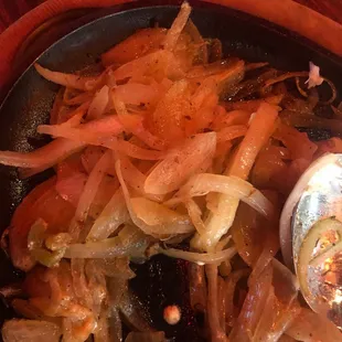 the shrimp fajitas had a base of literally only onions