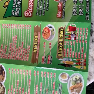 El menú del restaurante estamos abiertos para llevar