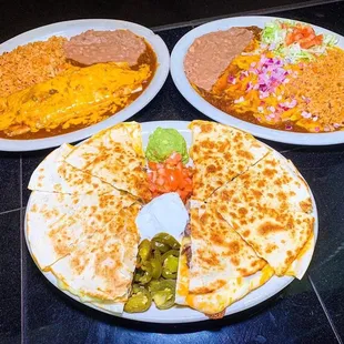 three quesadillas on a plate