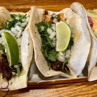 Chicken Tinga Taco, Suadero Taco, Shrimp Taco