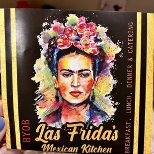 Take away menu, love the illustration (Frida Kahlo)