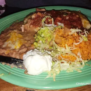 Chile verde burrito with rice and beans