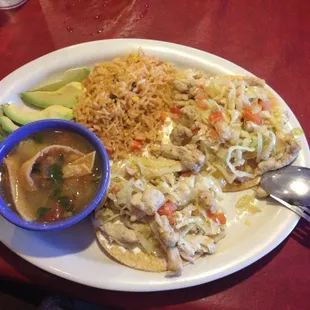 Tostadas a la Mexicana, they were so delicious, try them! Good tortilla soup also.