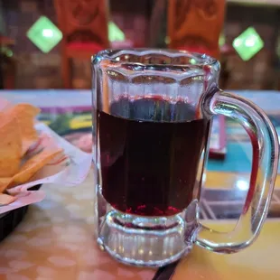 Wine in a beer mug