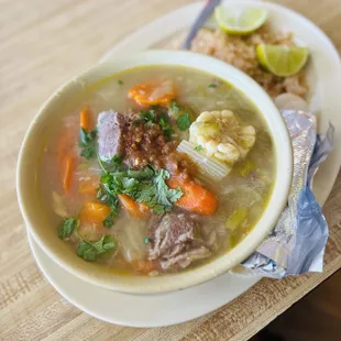 Large Caldo de Res with a side of rice and tortillas!$8.99
