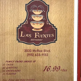 Menu (I received no answer on the phone call)