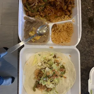 Chicken fajitas (mine came without tortillas but likely they give them and just forgot)