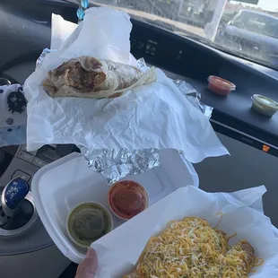 Roll tacos and chorizo burrito