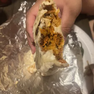 Pastor burrito no sour cream  The cheese is melted on the tortilla!!!