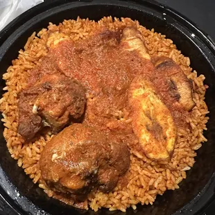 Jollof Rice with fried chicken