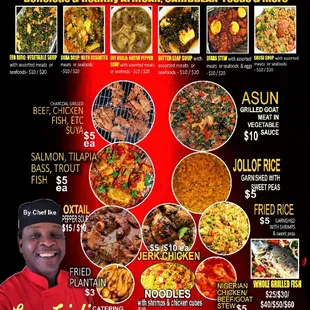 Egusi soup, bitterleaf soup, stew, siya, jollof rice, fried rice and more