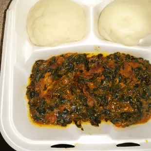 Fufu with efo riro ( vegetable soup)