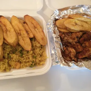 Combo 10 - Fried Rice, Dodo or Coleslaw with Chicken /beef/Turkey or fish