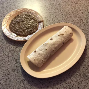 Pork in Red Sauce Burrito with Refried Beans