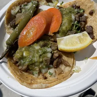 Carne asada tacos w/ salsa verde.