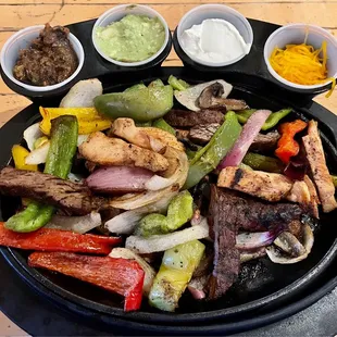 Beef and chicken fajitas