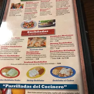 Salads and enchilada menu