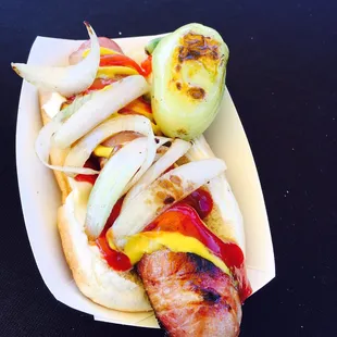 Bacon wrapped hot dogs