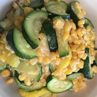 Calabasitas, sweet corn, topped with cheese