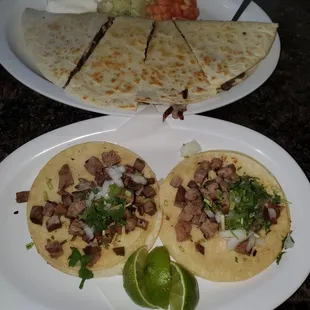 Steak quesadea and carnitas