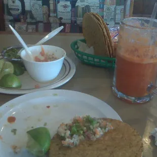 Free ceviche and tostadas, Michelada