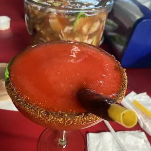 Strawberry margarita and campechana