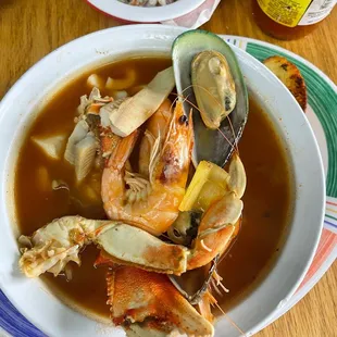 a bowl of seafood soup