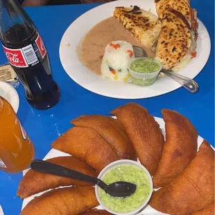 Shrimp Empanadas De Camaron y Quesadillas Con Arroz Frijoles