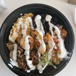 The Special Prawn and Carne Burrito Bowl