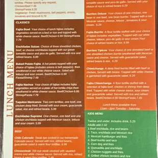 a menu for a mexican restaurant