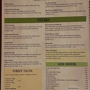 a menu for a mexican restaurant