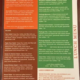 a menu for a mexican restaurant